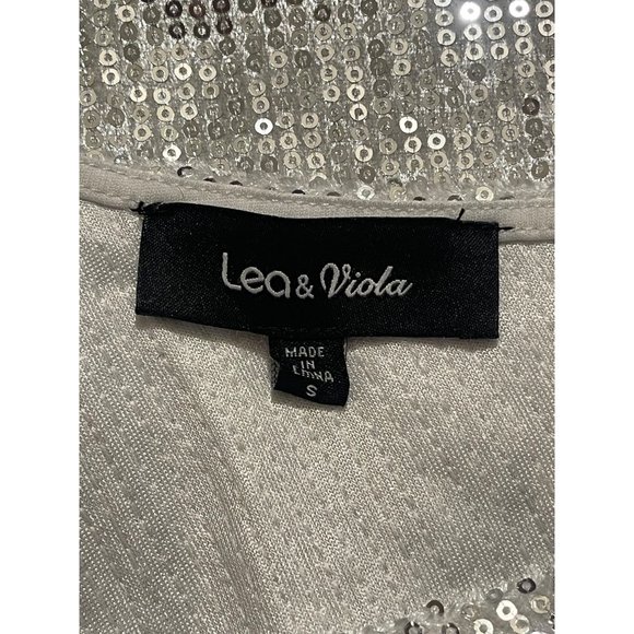 Size Small Lea & Viola‎ One Shoulder Sequin Top Party Silver Metallic New Year's - Picture 6 of 7